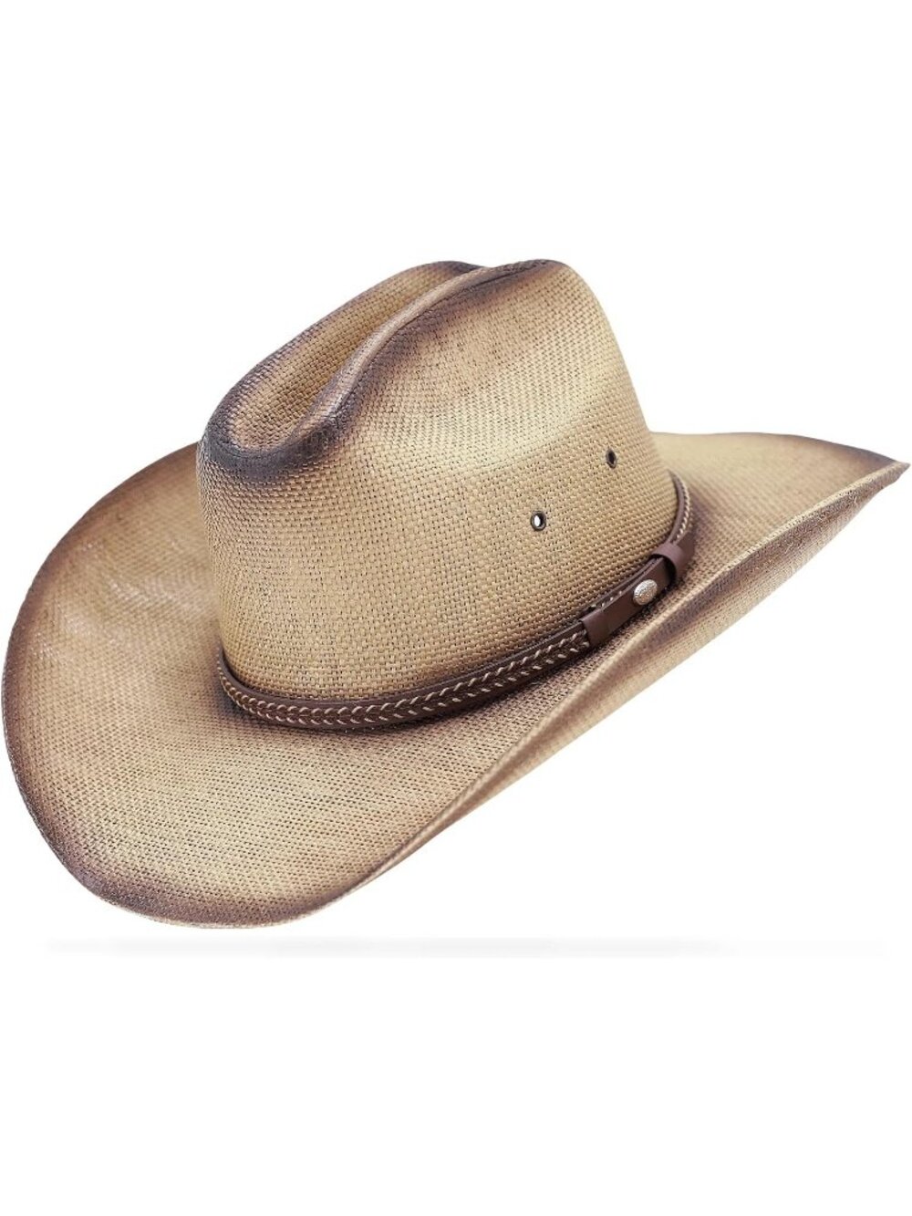 Unisex Khaki Straw Cattleman Crease Shapeable Wide Brim Western Cowboy Sun Hat